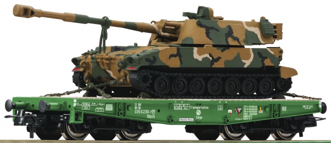 Heavy Duty flat car of USTC loaded with Tank<br /><a href='images/pictures/Roco/179250.jpg' target='_blank'>Full size image</a>
